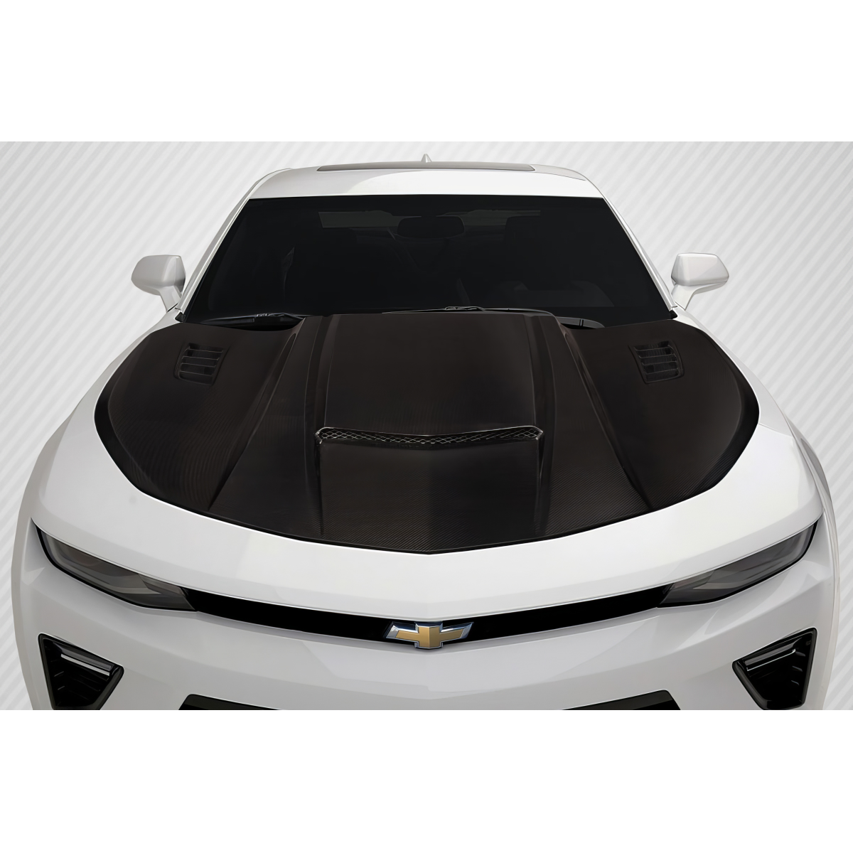 Modify your Chevrolet Camaro 2016 with our Exterior/Hoods - Top view of hood at zero degree angle