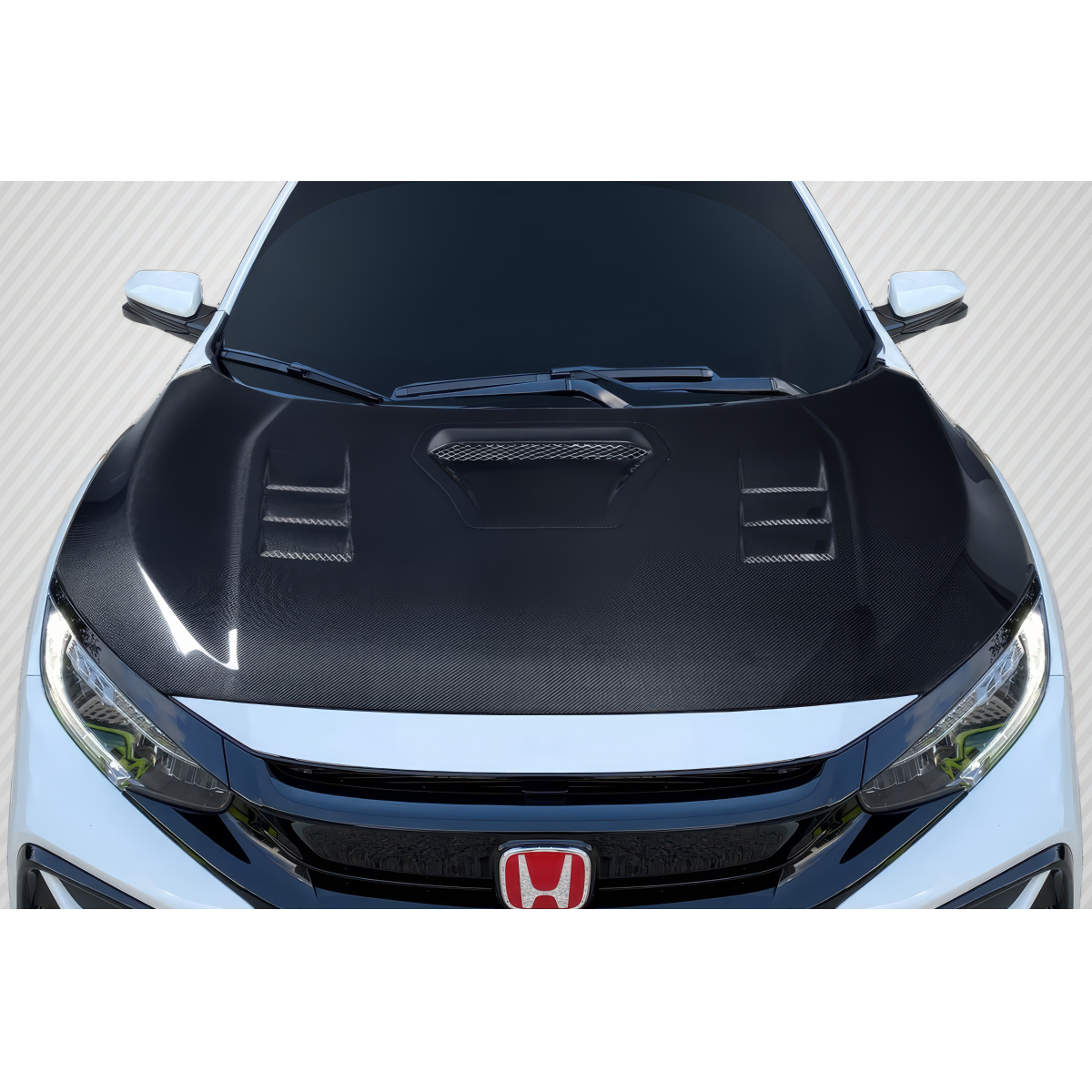 Modify your Honda Civic 2016 with our Exterior/Hoods - Top view of hood at a slightly angled perspective