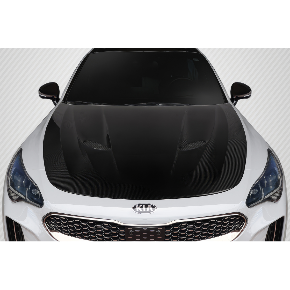 Modify your KIA Stinger 2018 with our Exterior/Hoods - Viewed from the front at a slight angle