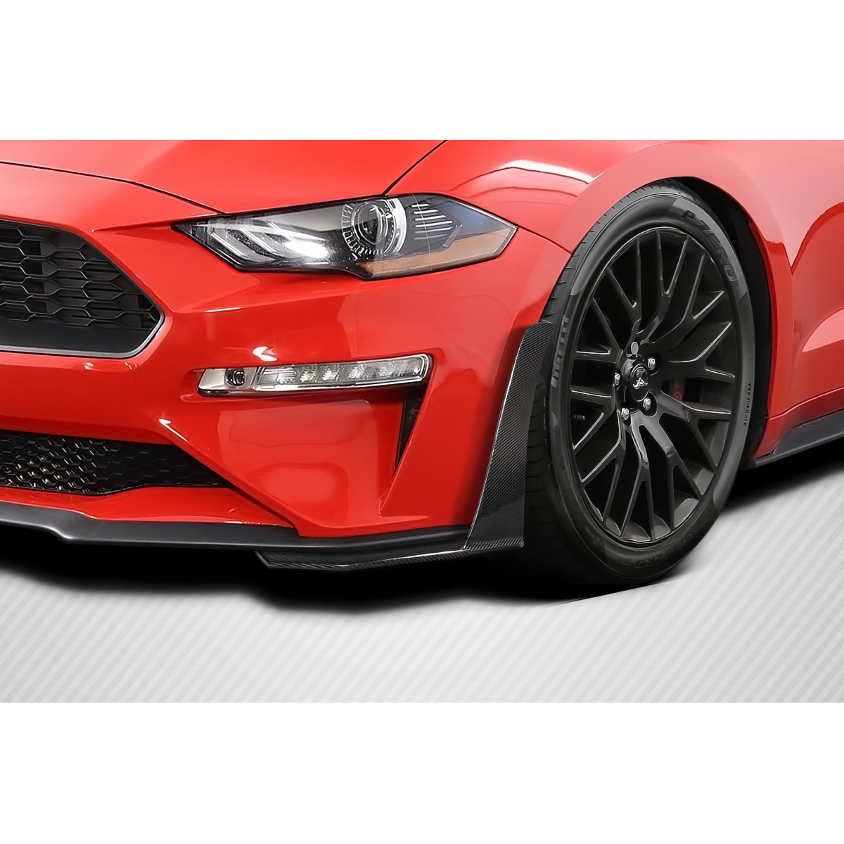 Modify your Ford Mustang 2018 with our Exterior/Front Bumpers or Lips - Angled view of front lip spoiler on Mustang