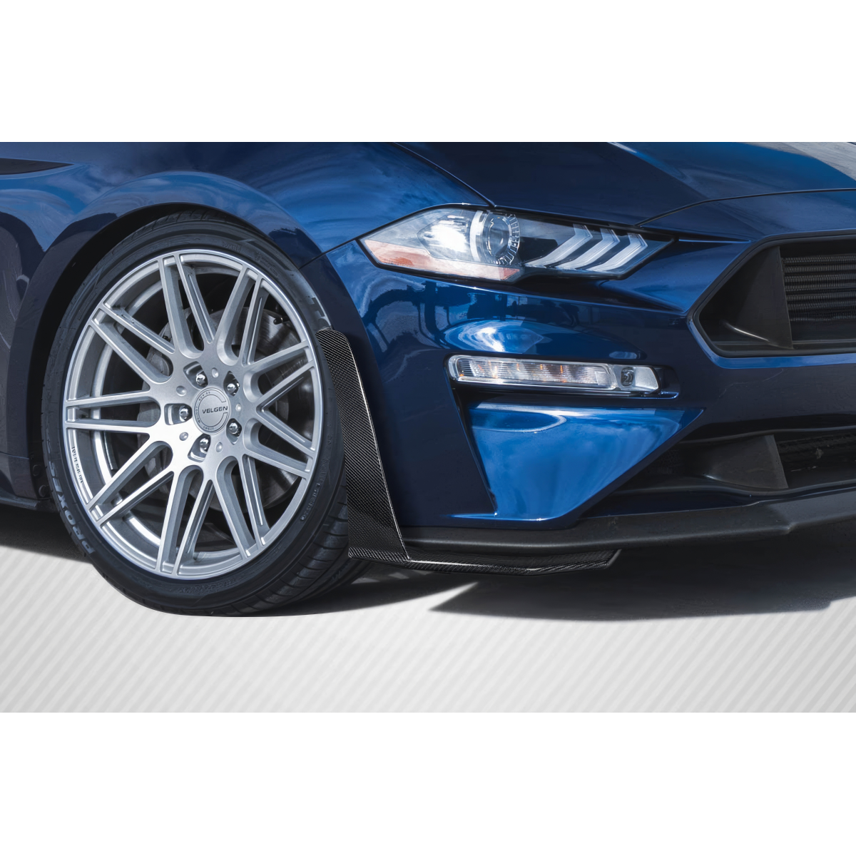 Modify your Ford Mustang 2018 with our Exterior/Front Lips - Part is viewed from a low front angle