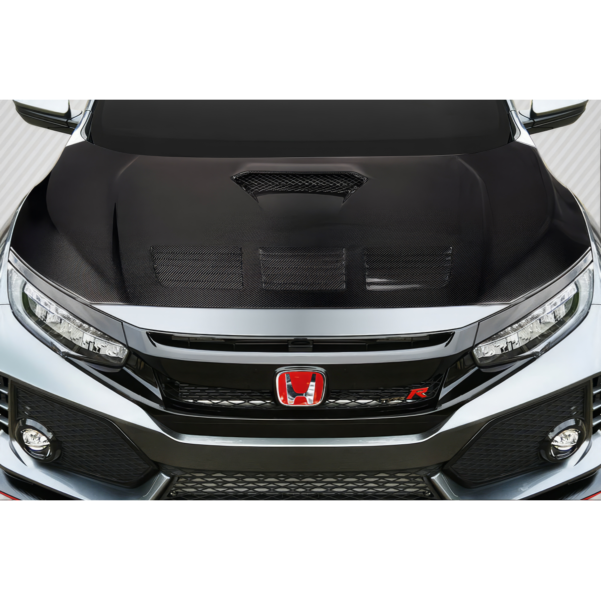 Modify your Honda Civic 2017 with our Exterior/Hoods - Top down view of the carbon fiber hood