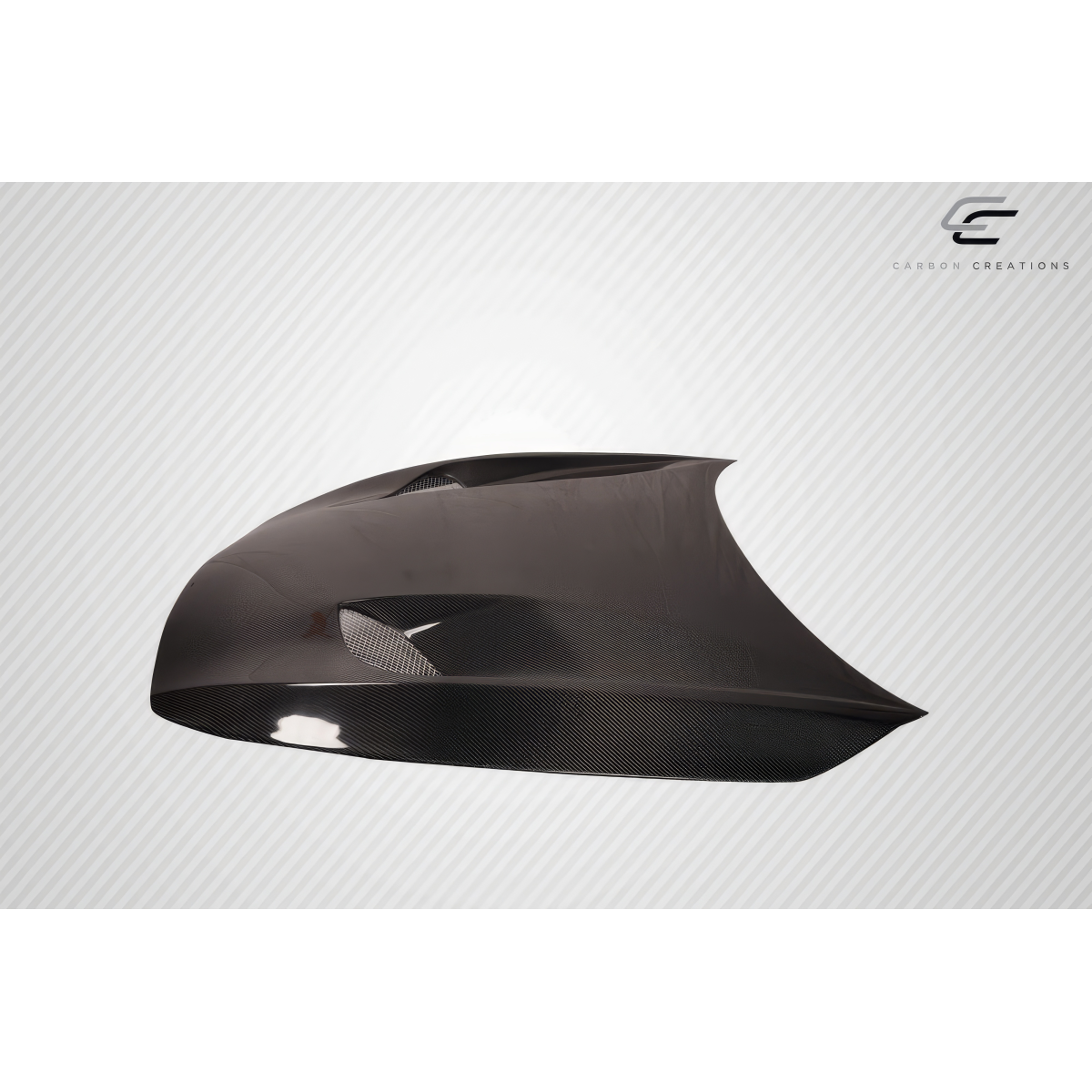 Modify your Infiniti Q60 2016 with our Exterior/Hoods - Side angle view of the carbon fiber hood