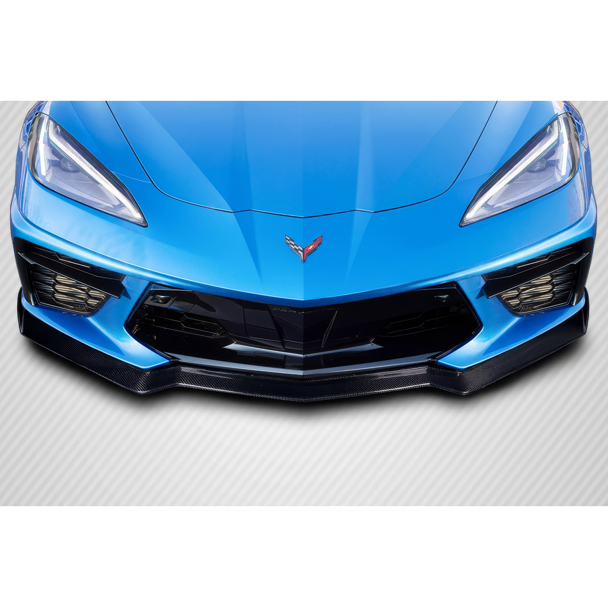 Modify your Chevrolet Corvette 2020 with our Exterior/Front Bumpers or Lips - Frontal view of front lip spoiler at straight angle