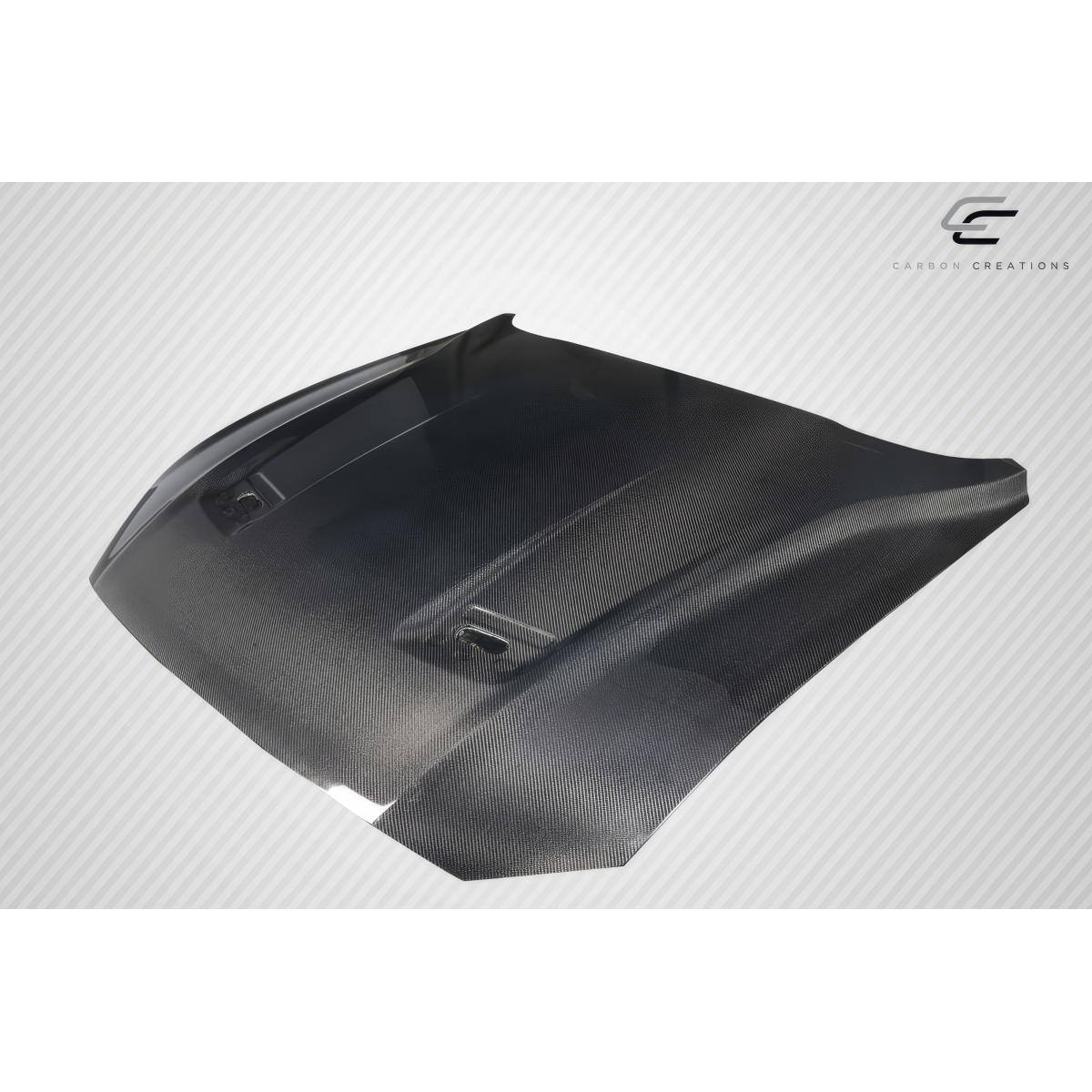 Modify your Ford Mustang 2018 with our Exterior/Hoods - Top view angled perspective of carbon hood