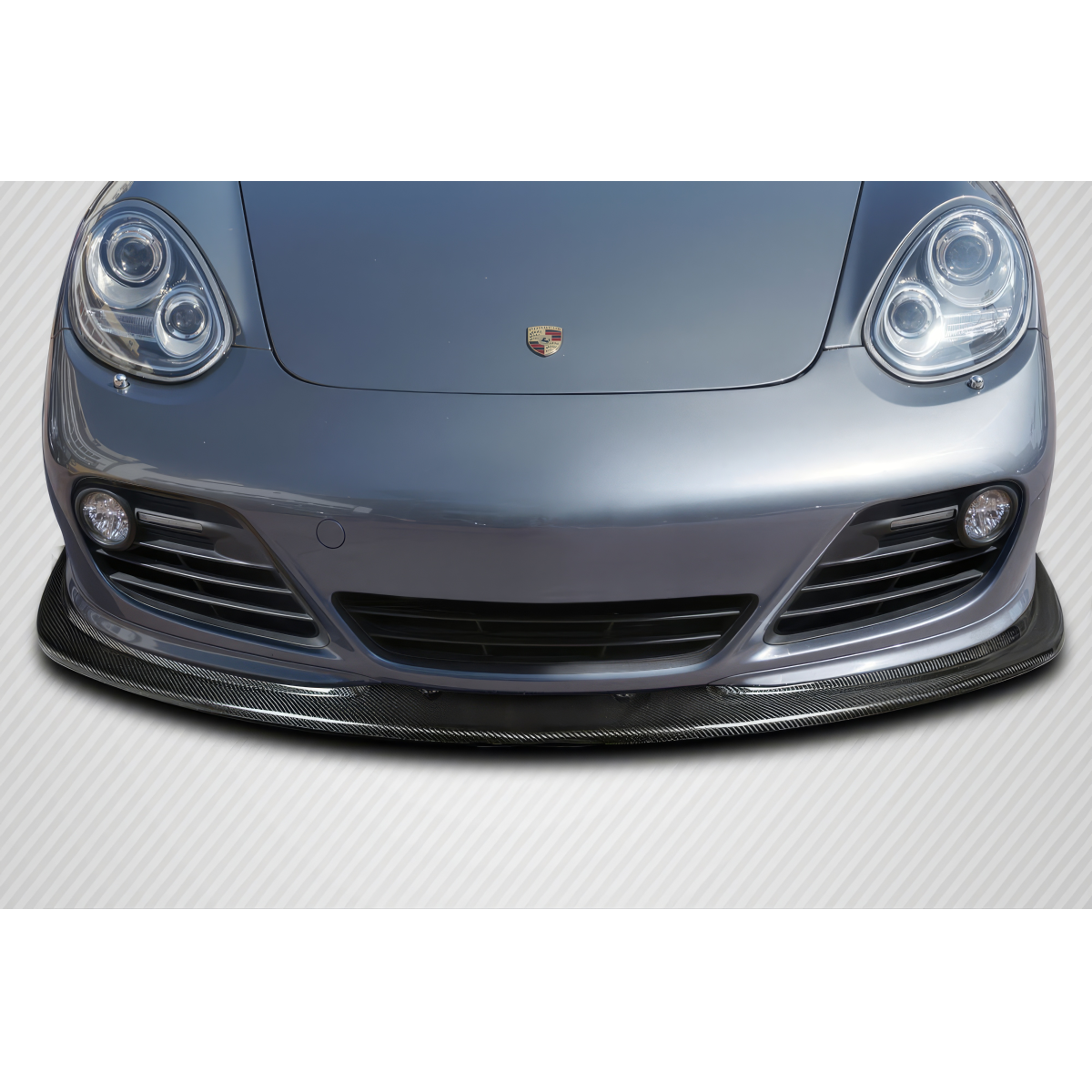 Modify your Porsche Cayman 2006 with our Exterior/Front Bumpers or Lips - Front view of carbon fiber lip spoiler for Porsche Cayman