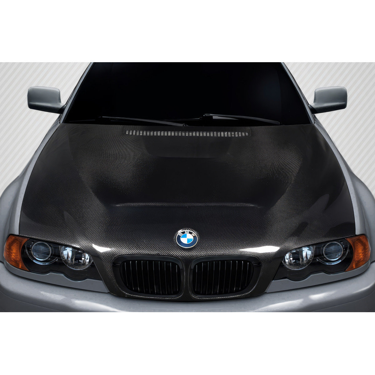 Modify your BMW 3-Series 2000 with our Exterior/Hoods - Front view of car hood at a slight angle