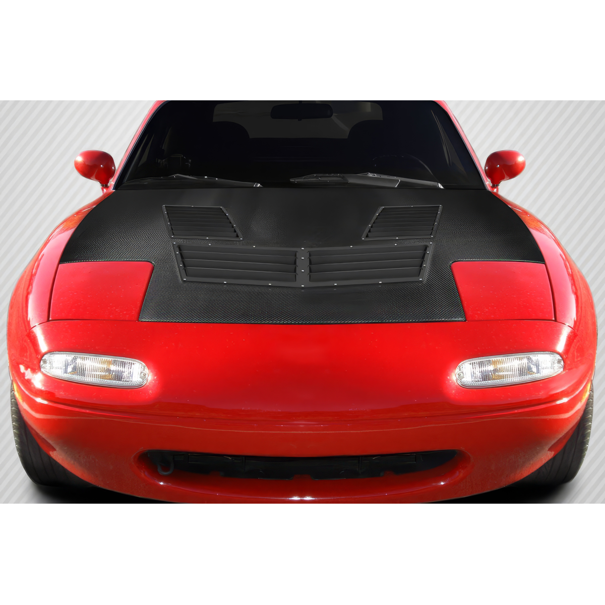Modify your Mazda Miata 1990 with our Exterior/Hoods - Front view of car hood at eye level angle