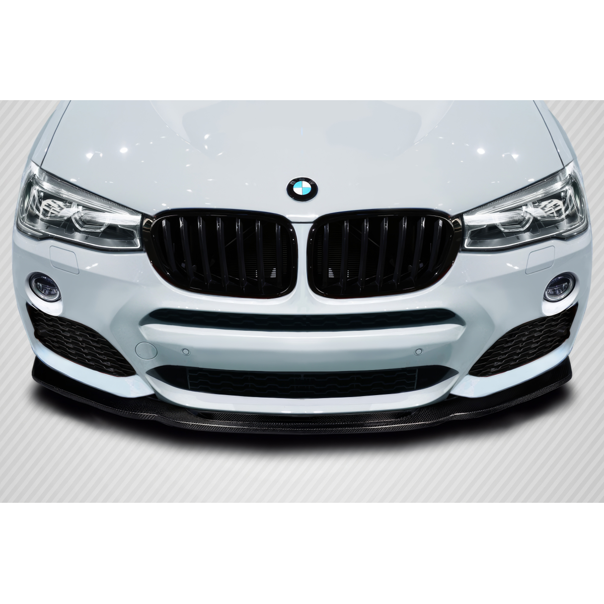 Modify your BMW X3 2015 with our Exterior/Front Bumpers or Lips - Front view of a car part at zero angle