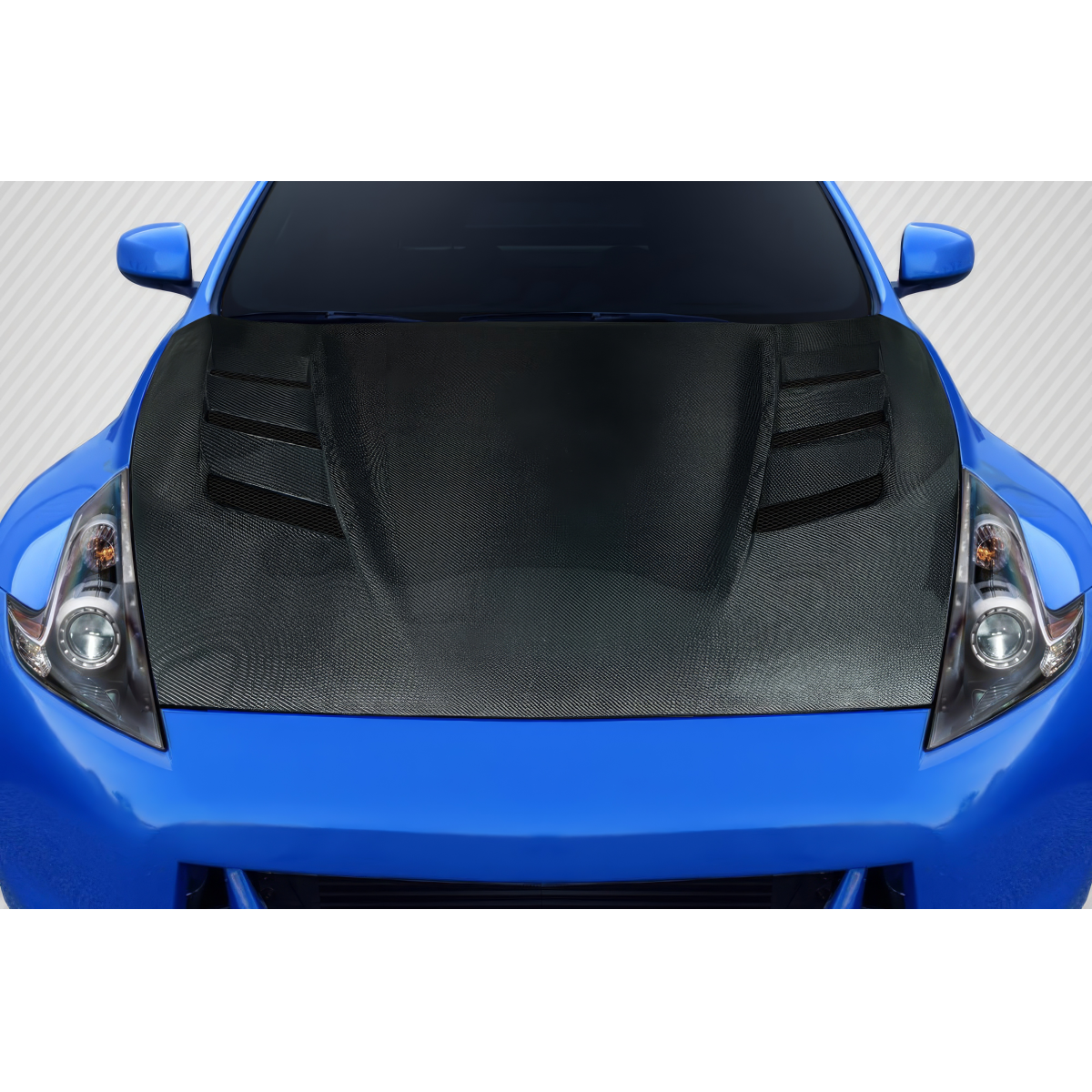 Modify your Nissan 370Z 2009 with our Exterior/Hoods - Viewed from the front looking down at the hood