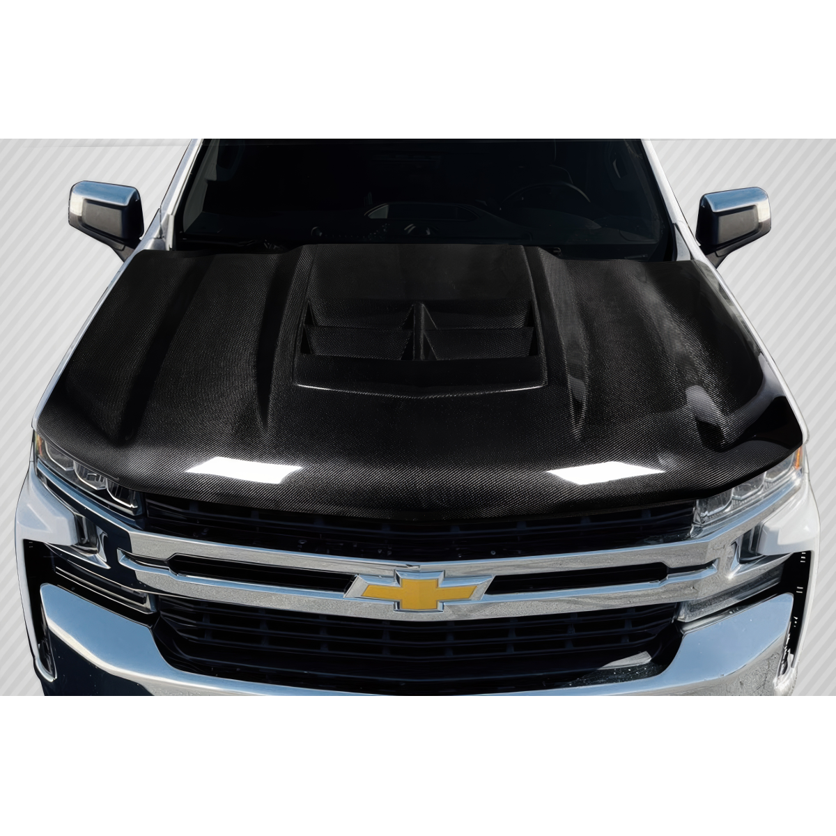 Modify your Chevrolet Silverado 1500 2019 with our Exterior/Hoods - Top view of the hood at a slight angle