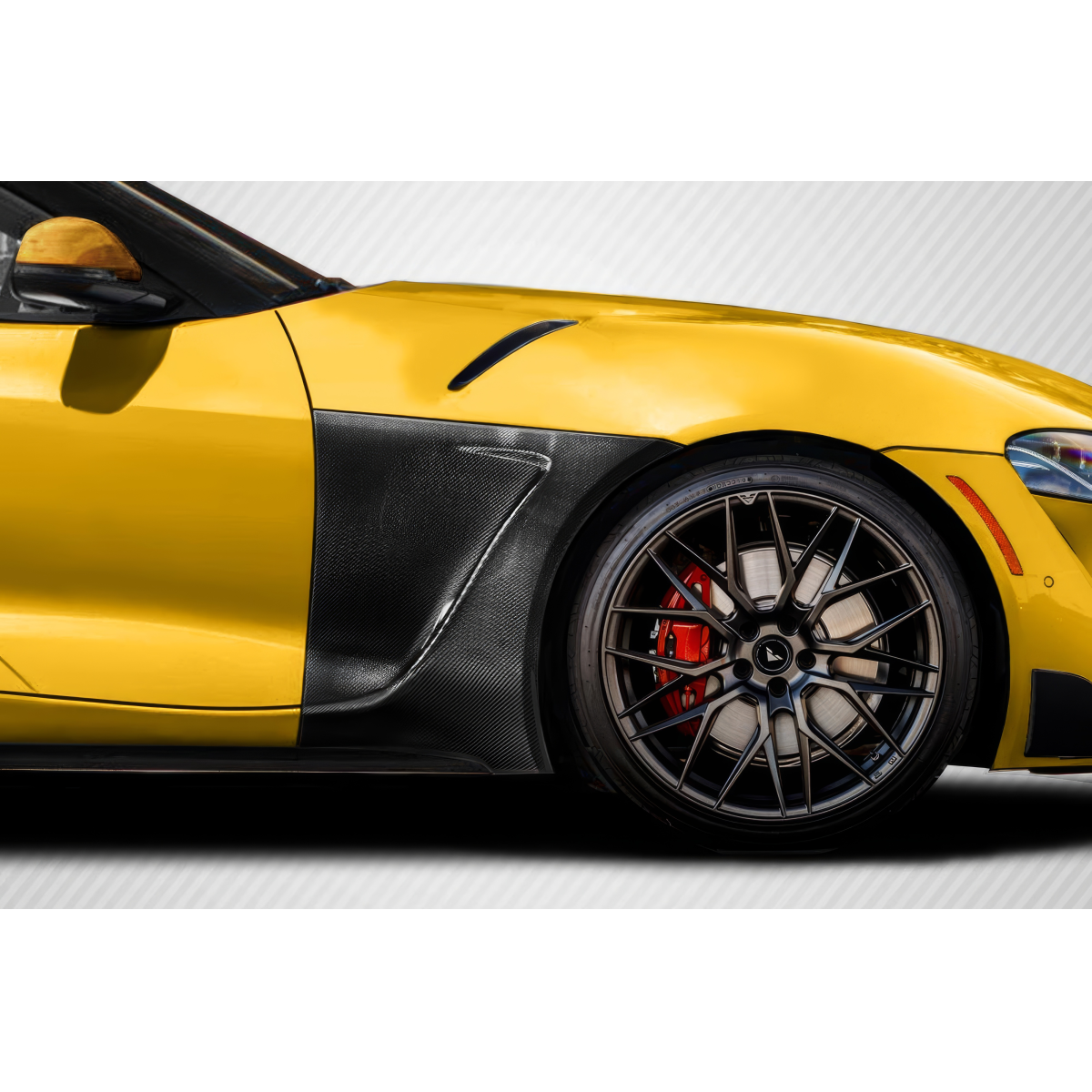 Modify your Toyota Supra 2019 with our Exterior/Fenders - Side angle showcasing fenders and wheels
