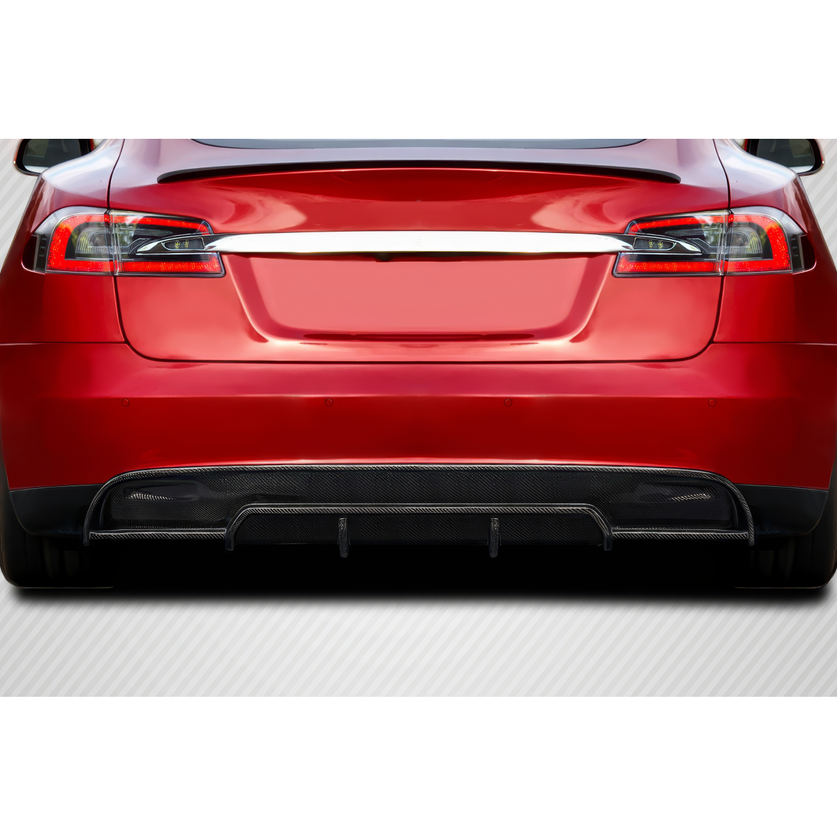 Modify your Tesla S 2012 with our Exterior/Diffusers - Rear angle view showing rear diffuser installed