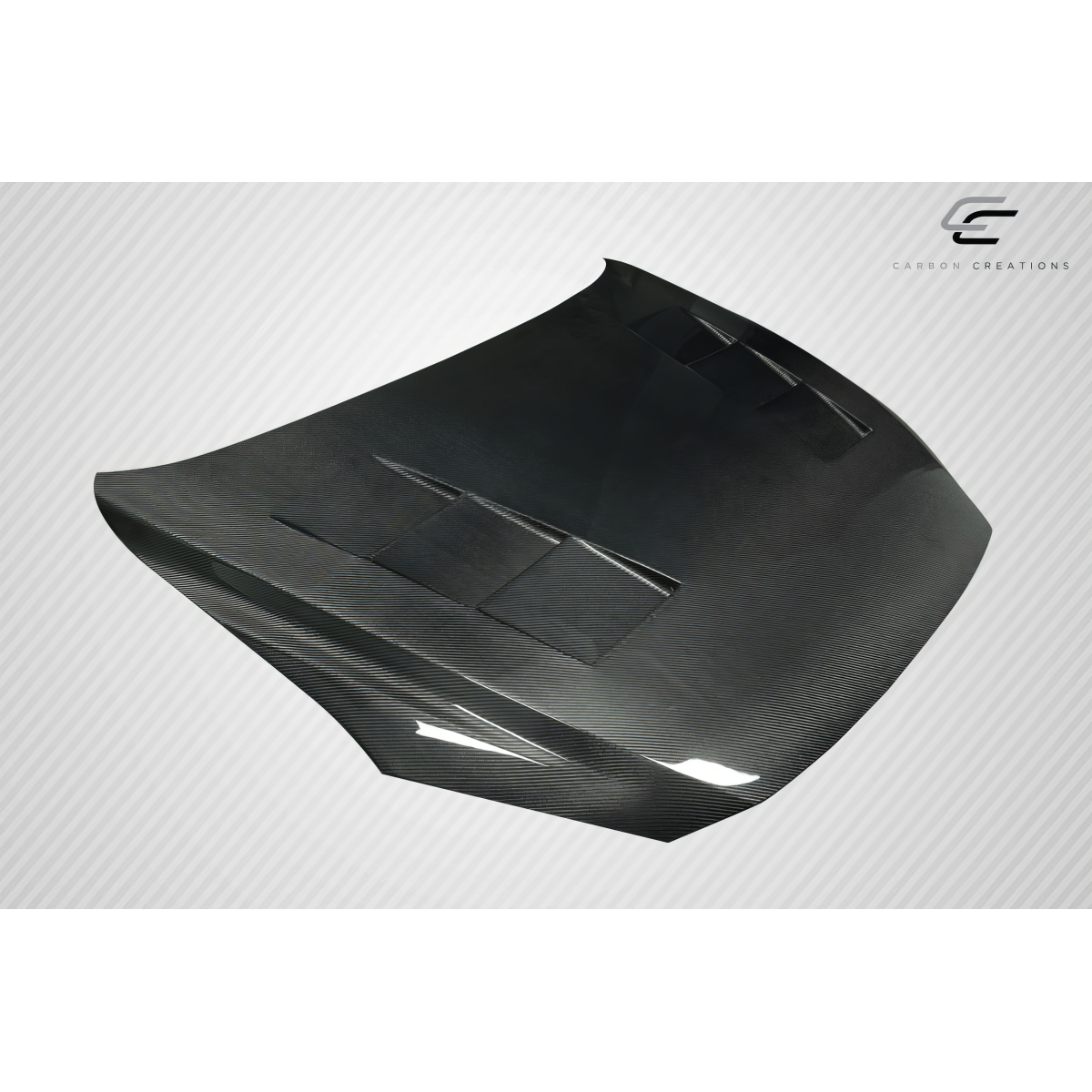 Modify your Mazda 3 2014 with our Exterior/Hoods - Angled view of carbon fiber hood part