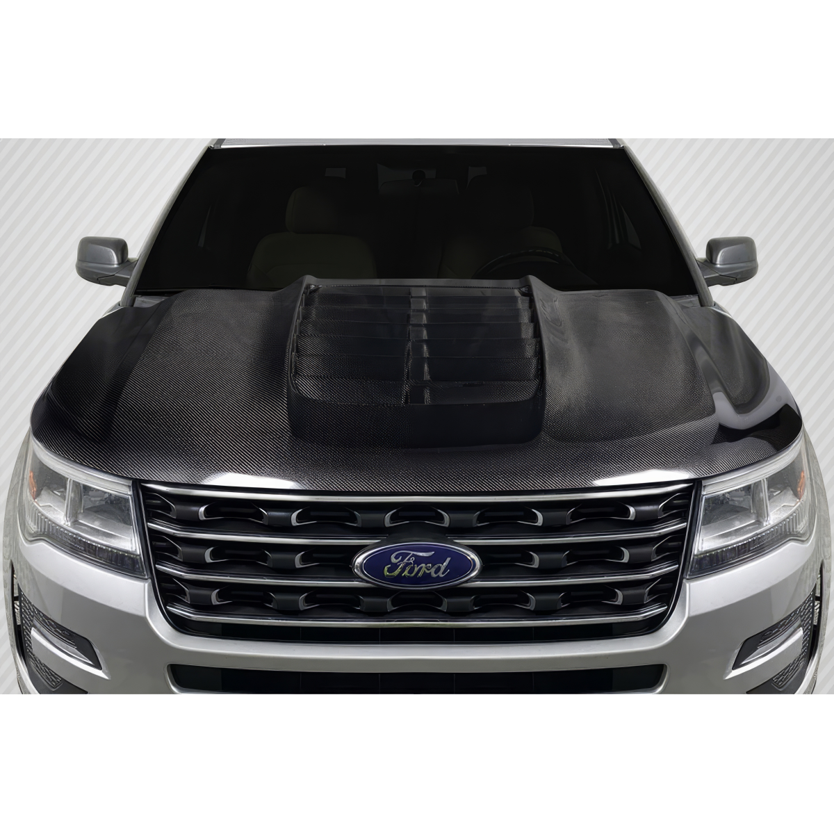 Modify your Ford Explorer 2016 with our Exterior/Hoods - Front view of carbon fiber hood at eye level