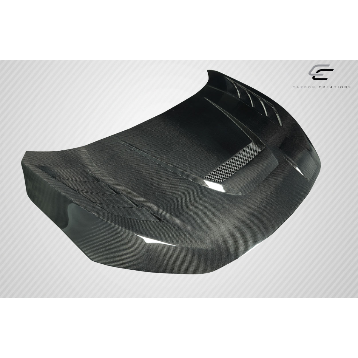 Modify your Honda Civic 2016 with our Exterior/Hoods - Front angle view of the carbon fiber hood