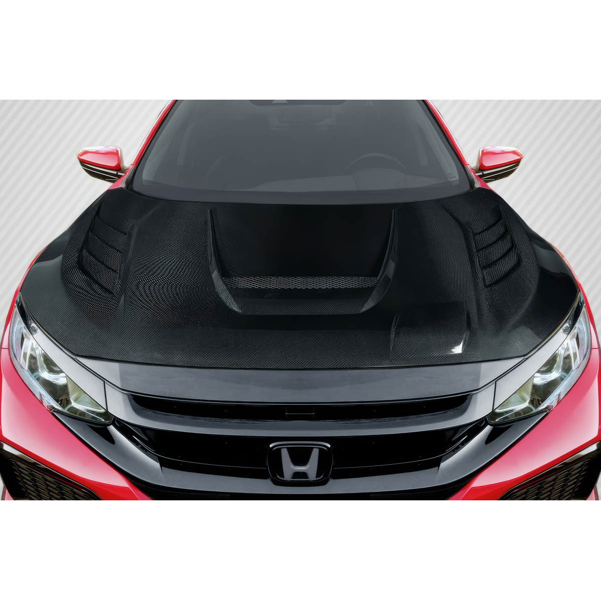 Modify your Honda Civic 2016 with our Exterior/Hoods - Top view showing Honda Civic carbon fiber hood