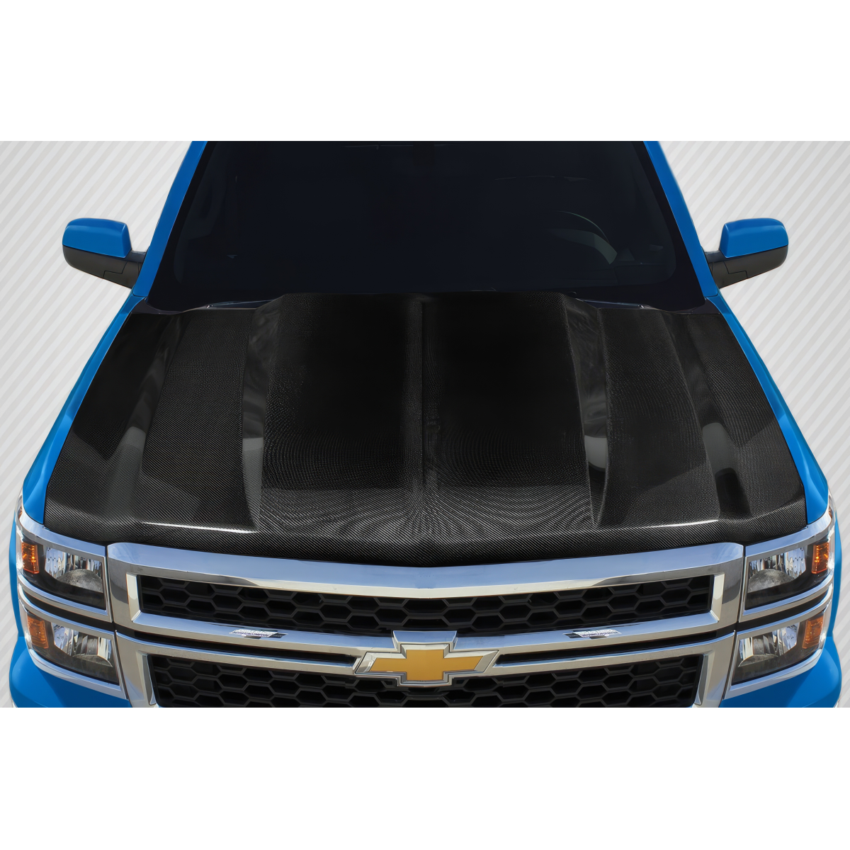 Modify your Chevrolet Silverado 2014 with our Exterior/Hoods - Top down view of carbon fiber hood on truck