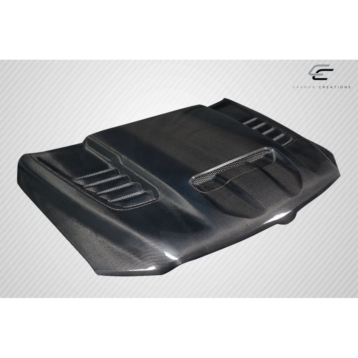 Modify your Dodge Ram 2019 with our Exterior/Hoods - Top down angle view of carbon fiber hood