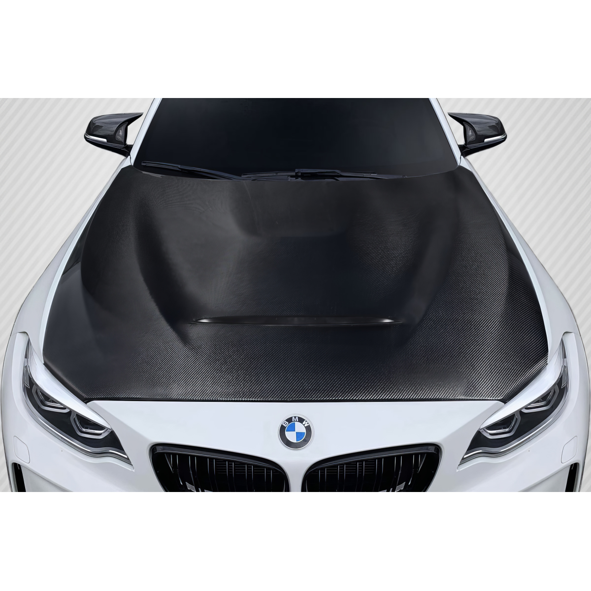 Modify your BMW 2-Series 2014 with our Exterior/Hoods - Top view of carbon fiber hood on BMW 2 Series