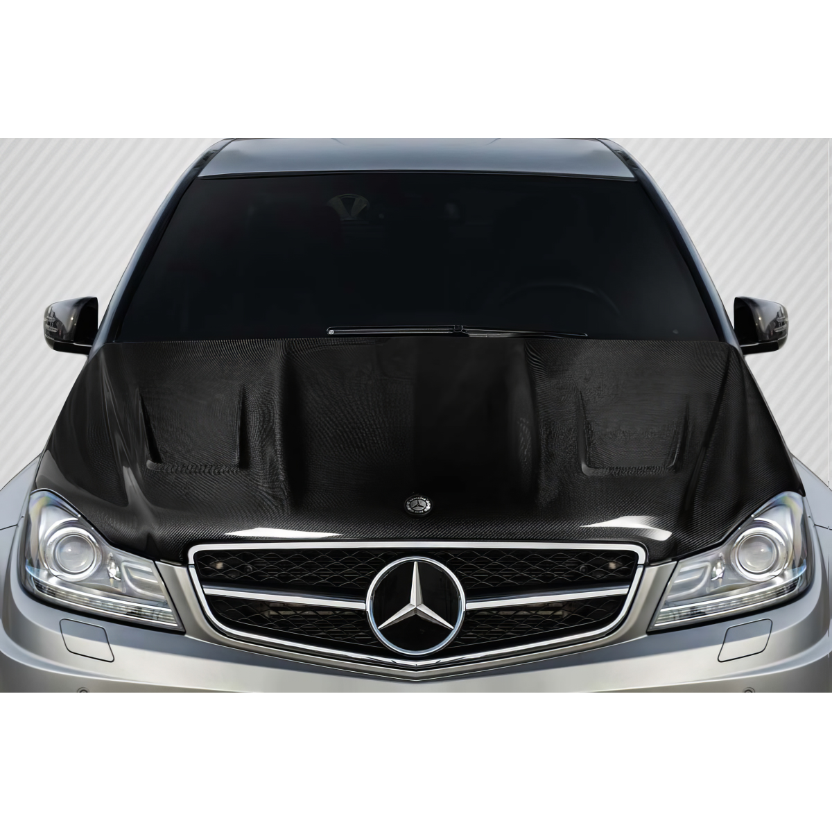 Modify your Mercedes-Benz C300 2012 with our Exterior/Hoods - Front view of carbon fiber hood on Mercedes C300