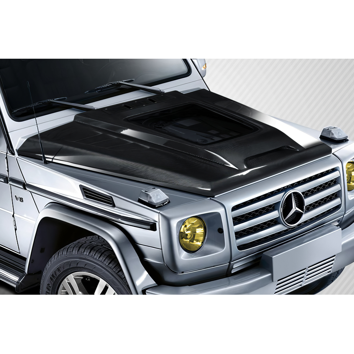 Modify your Mercedes-Benz G-Class 2000 with our Exterior/Hoods - Front view at a slight angle highlighting hood