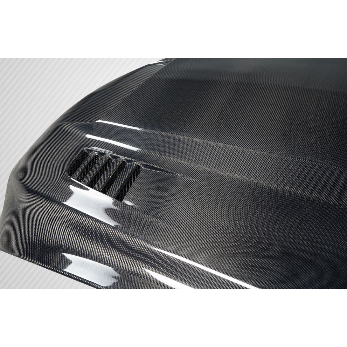 Modify your Ford Mustang 2015 with our Exterior/Hoods - Top angled view of carbon fiber hood