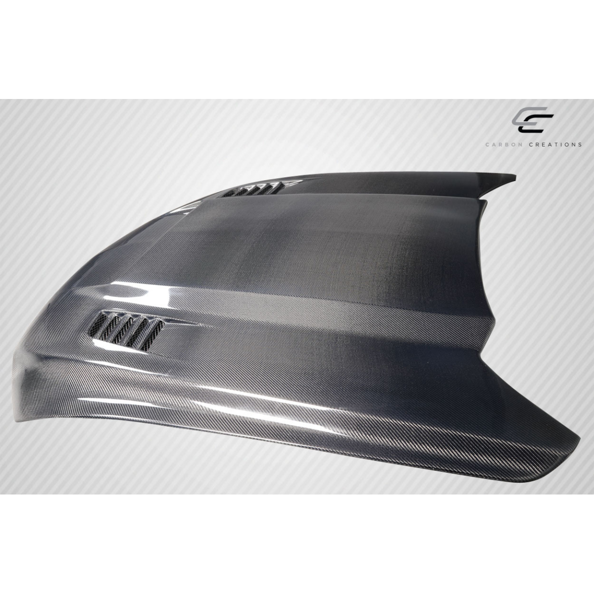 Modify your Ford Mustang 2015 with our Exterior/Hoods - Top down angle of a carbon fiber hood