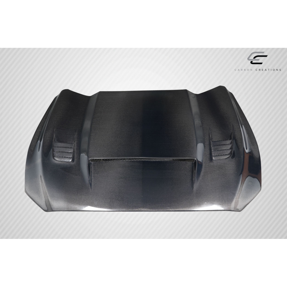 Modify your Ford Mustang 2015 with our Exterior/Hoods - Top down view of a car hood at a flat angle