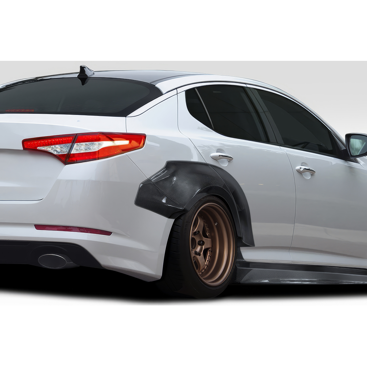 Modify your KIA Optima 2011 with our Exterior/Complete Body Kits - Angled view from rear showing fender flares