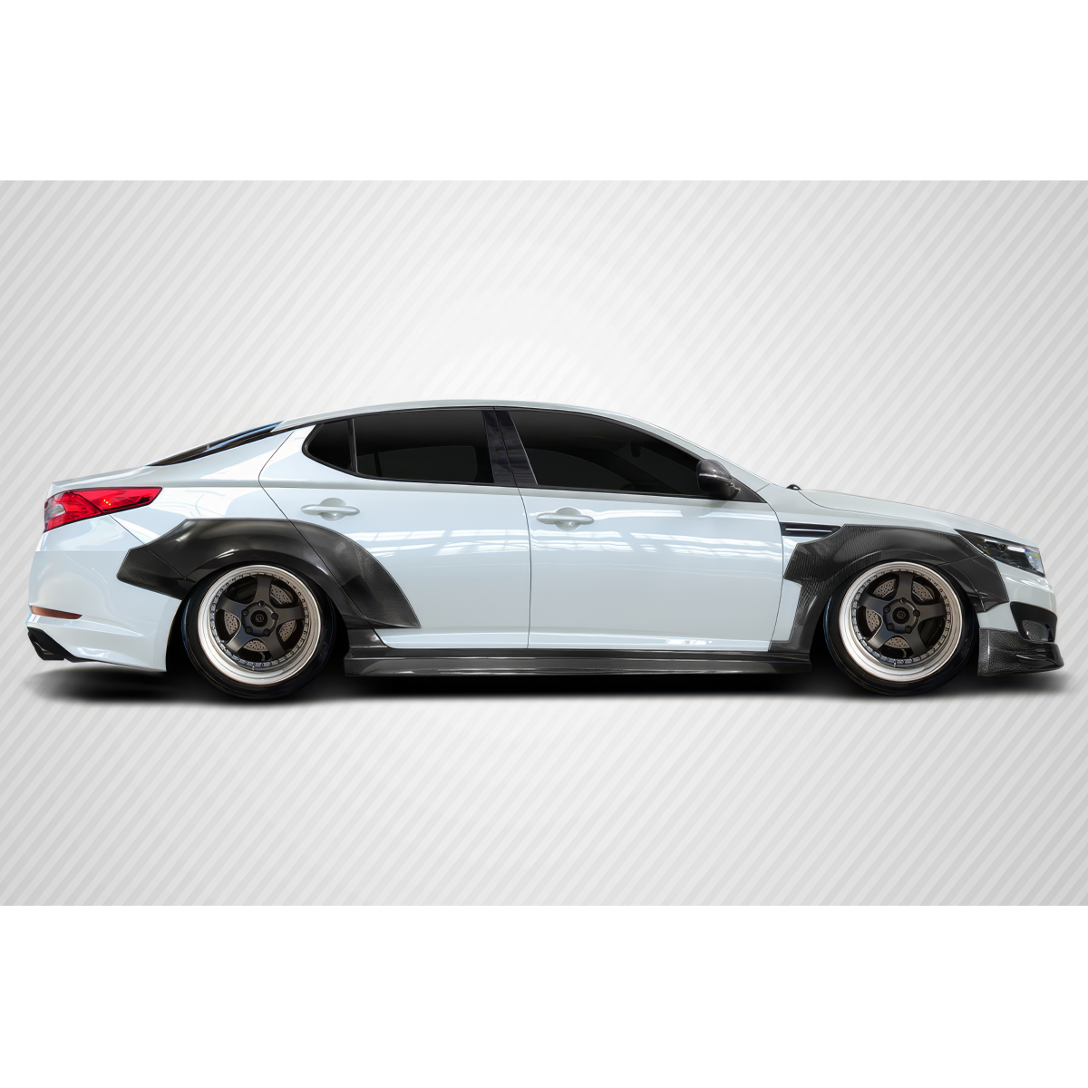 Modify your KIA Optima 2011 with our Exterior/Complete Body Kits - Side view showcasing carbon fiber fender flares