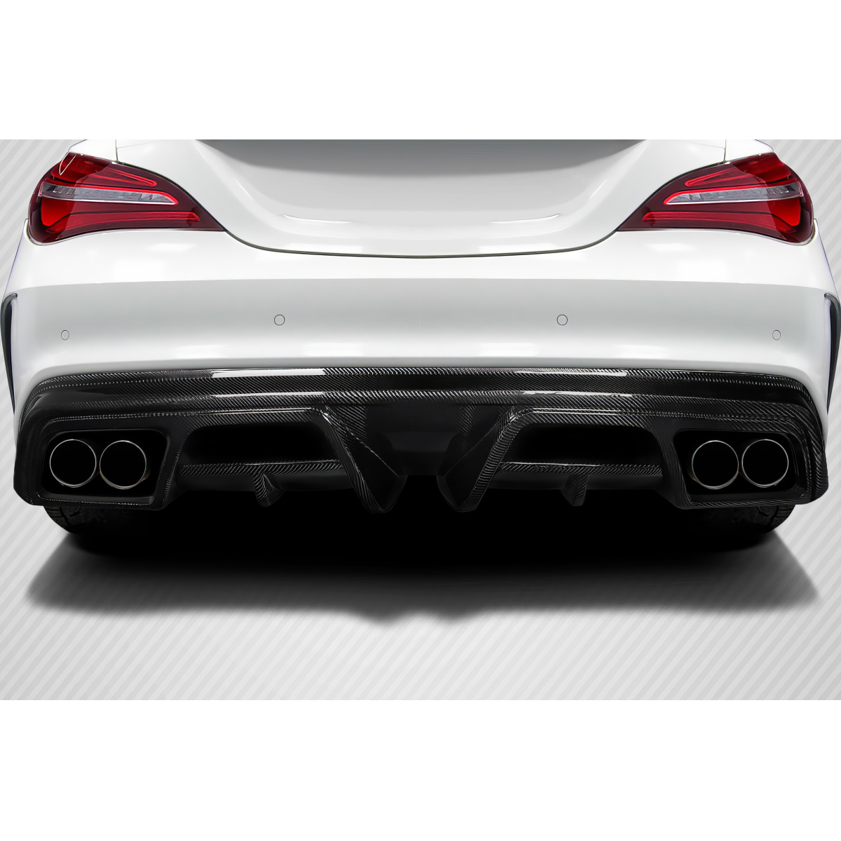 Modify your Mercedes-Benz CLA250 2014 with our Exterior/Diffusers - Image shows rear view at low angle focus on diffuser