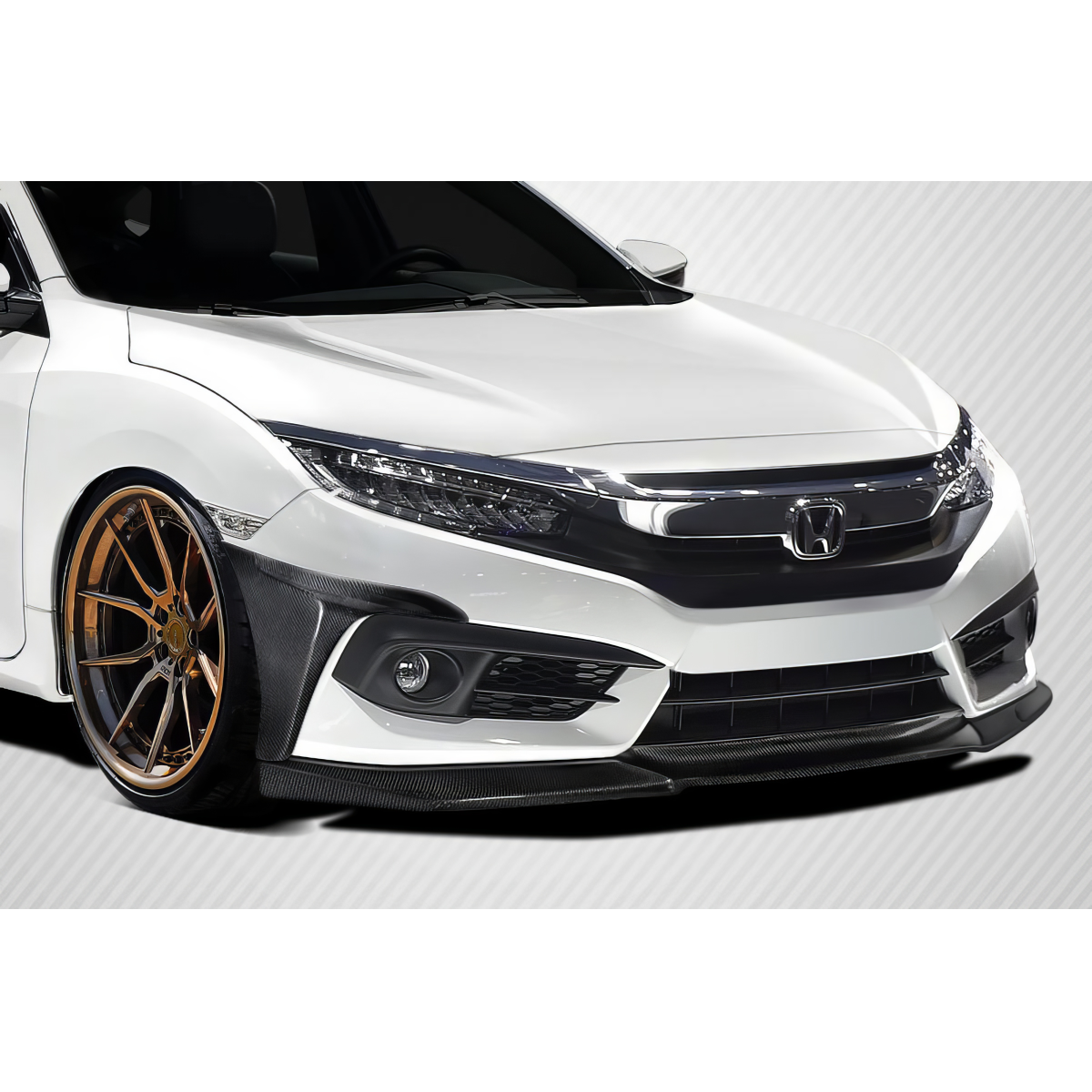 Modify your Honda Civic 2016 with our Exterior/Front Bumpers or Lips - Front and slightly low angle view of vehicle