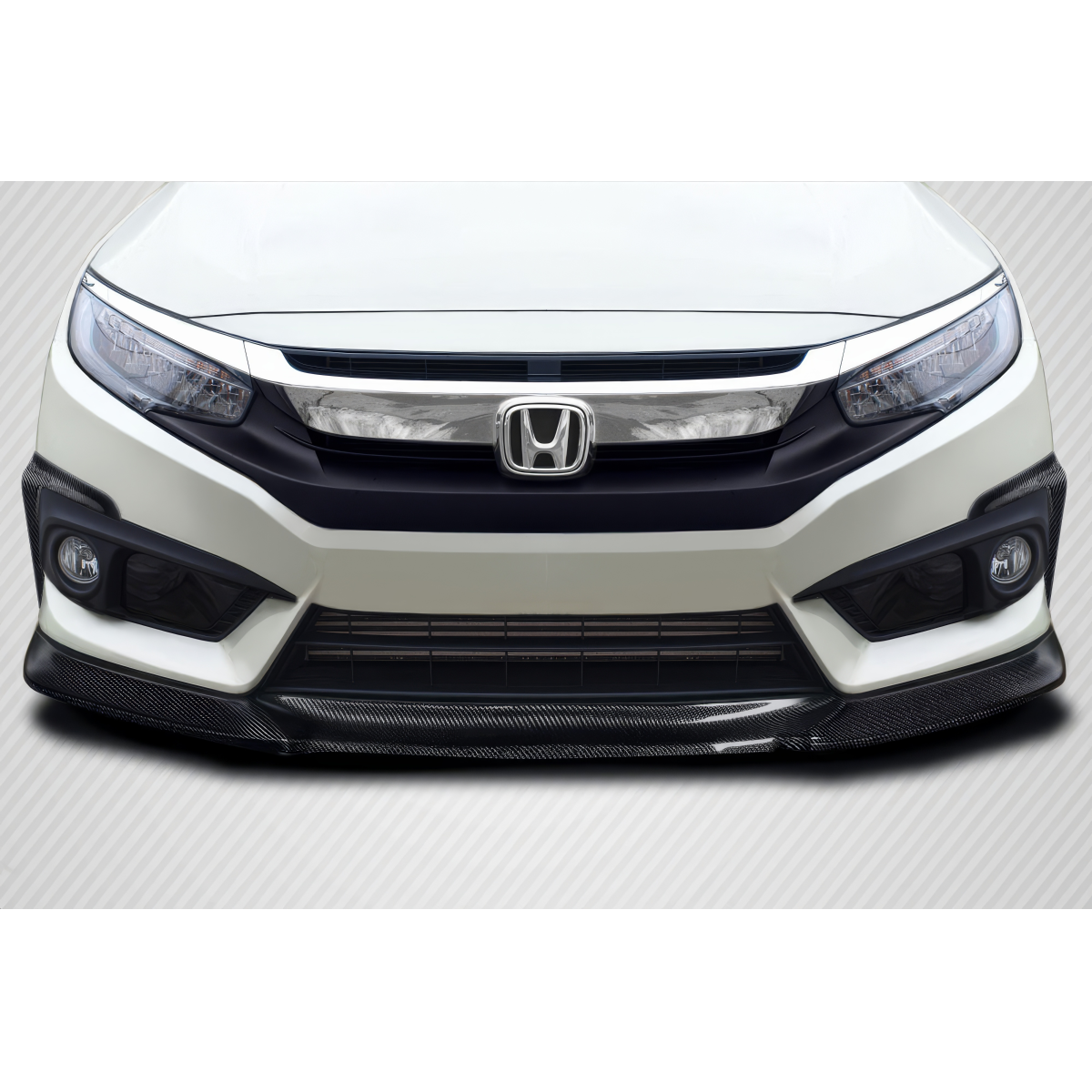 Modify your Honda Civic 2016 with our Exterior/Front Bumpers or Lips - Front view of the vehicle part at a straight angle