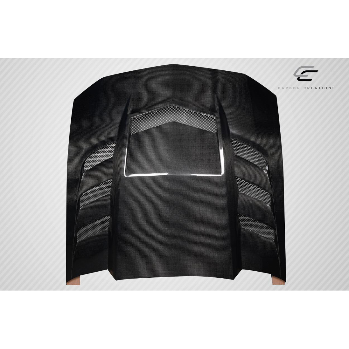 Modify your Ford Mustang 2005 with our Exterior/Hoods - Front view of carbon fiber hood at flat angle