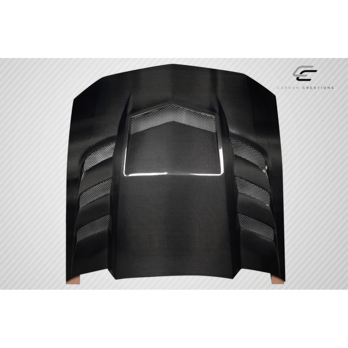 Modify your Ford Mustang 2005 with our Exterior/Hoods - Front view of the carbon fiber hood part