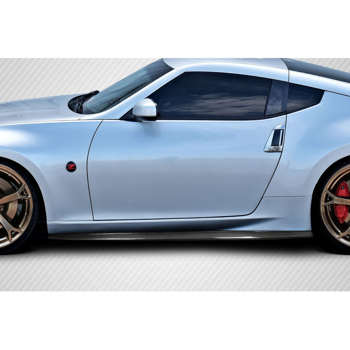 Modify your Nissan 370Z 2009 with our Exterior/Side Skirts - Side view at a slight angle to emphasize design