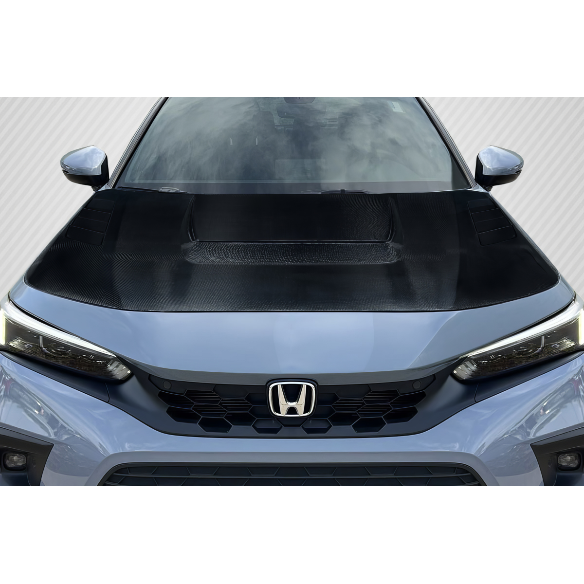 Modify your Honda Civic 2022 with our Exterior/Hoods - Front view of the vehicle hood at a straight angle