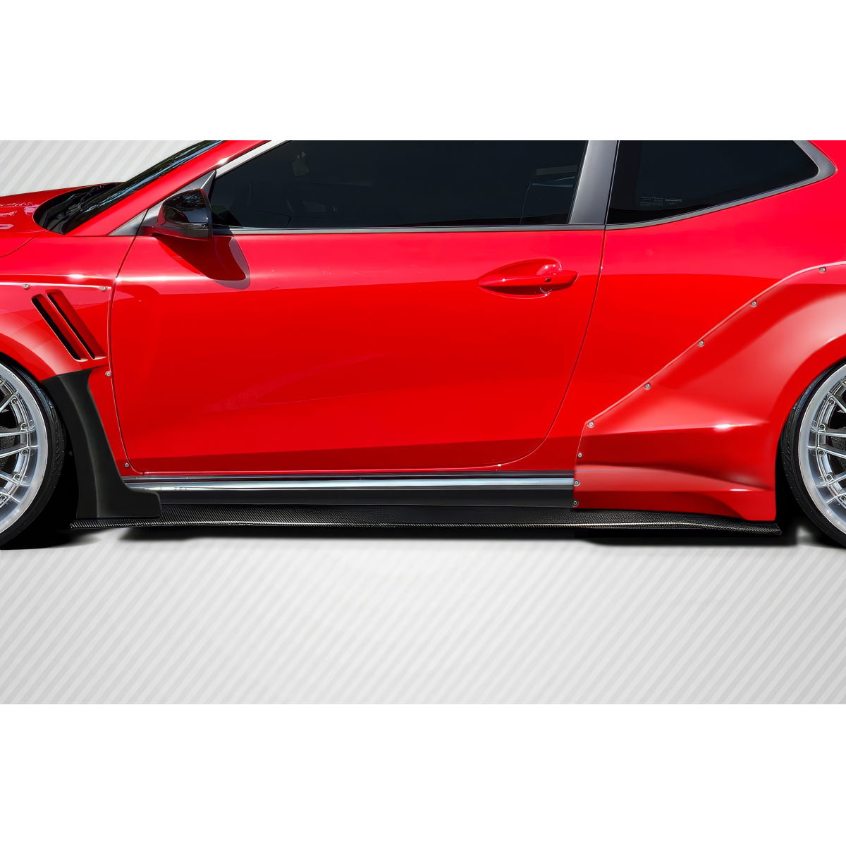 Modify your Hyundai Veloster 2019 with our Exterior/Side Skirts - Side view of vehicle part at a slight angle