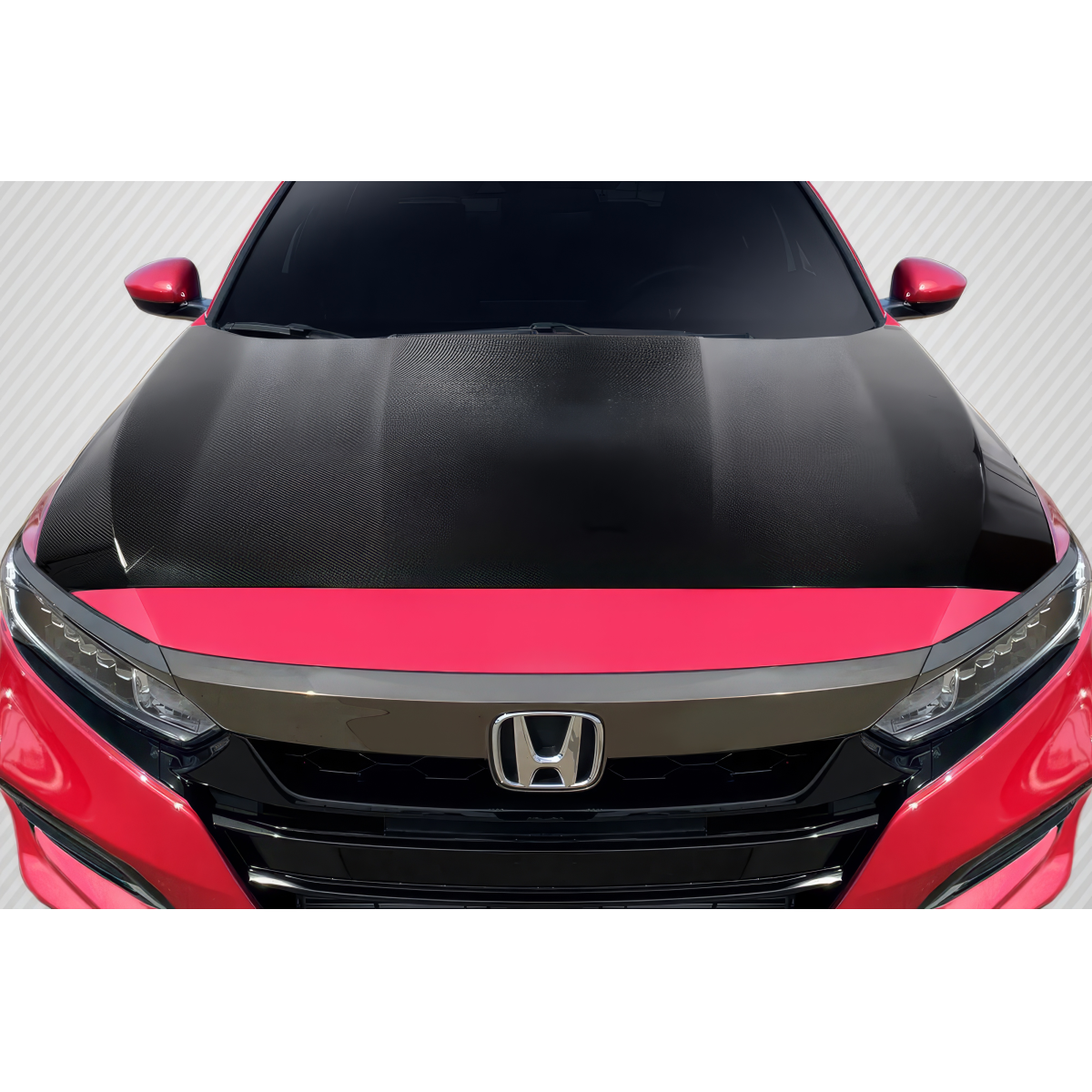 Modify your Honda Accord 2018 with our Exterior/Hoods - Top down view of carbon fiber hood at angle