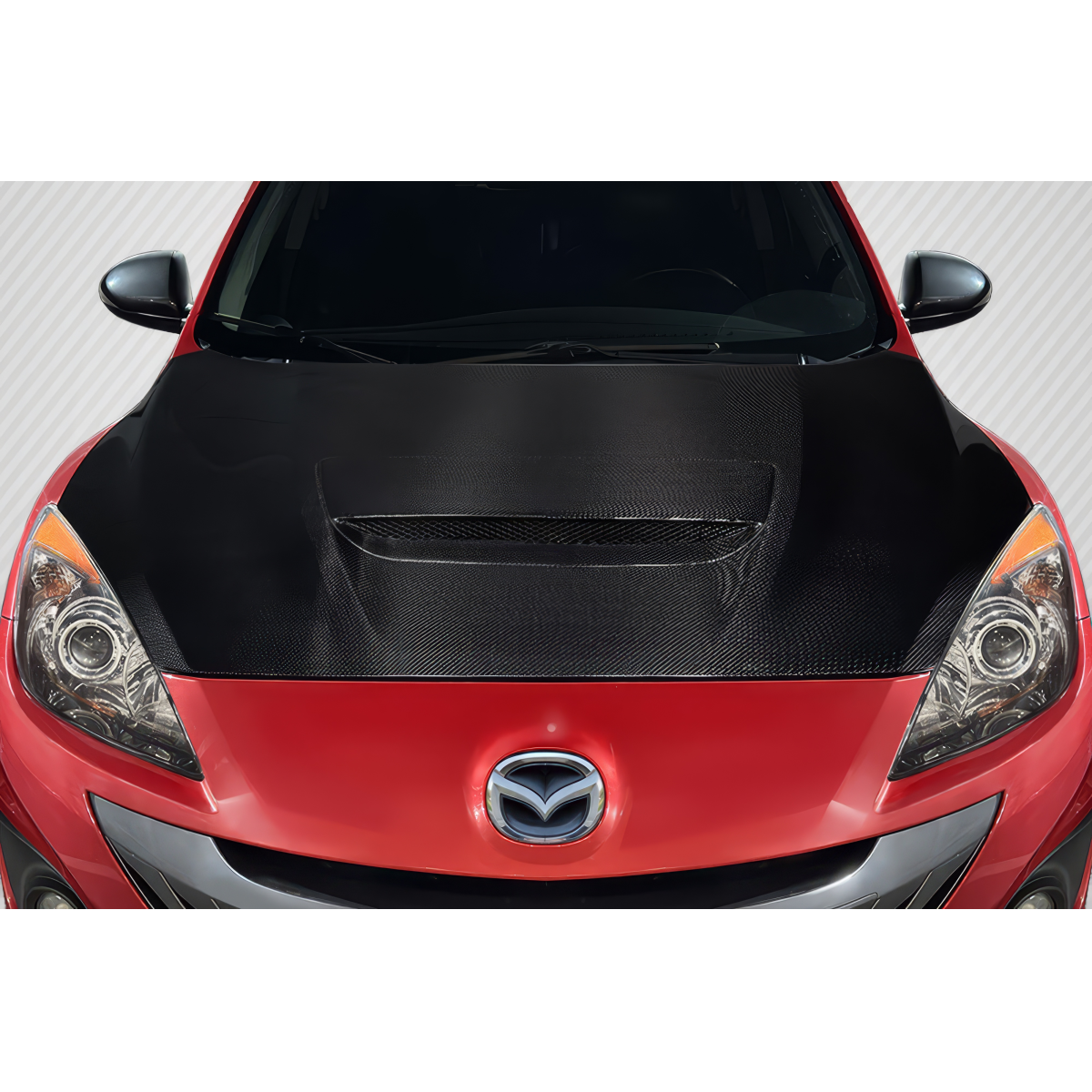 Modify your Mazda 3 2010 with our Exterior/Hoods - Viewed from the front angle of the vehicle