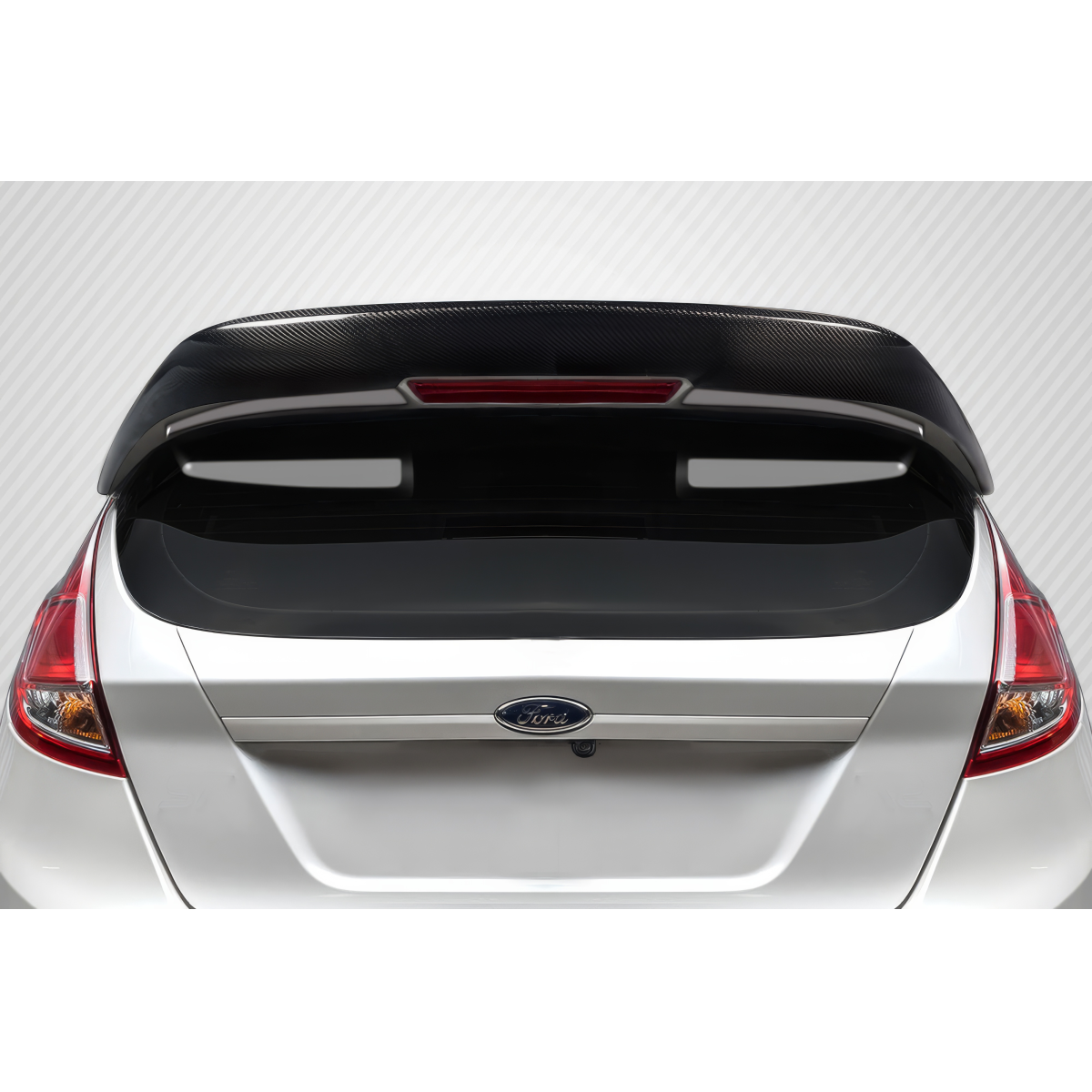 Modify your Ford Fiesta 2014 with our Exterior/Wings - Rear view angle showing spoiler on Ford Fiesta