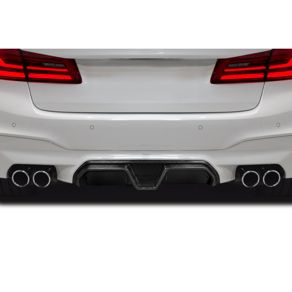 Modify your BMW M5 2018 with our Exterior/Diffusers - Rear view of the car from a straight angle