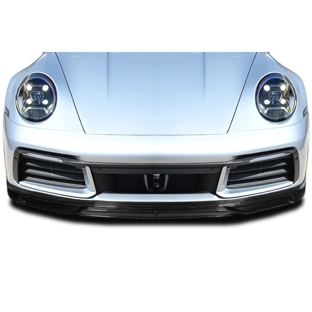 Modify your Porsche 911 2020 with our Exterior/Front Bumpers or Lips - Front view of a Porsche 911 with a spoiler