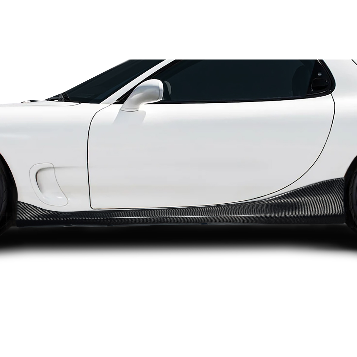 Modify your Mazda RX-7 1993 with our Exterior/Side Skirts - Side view angled from slightly above the ground