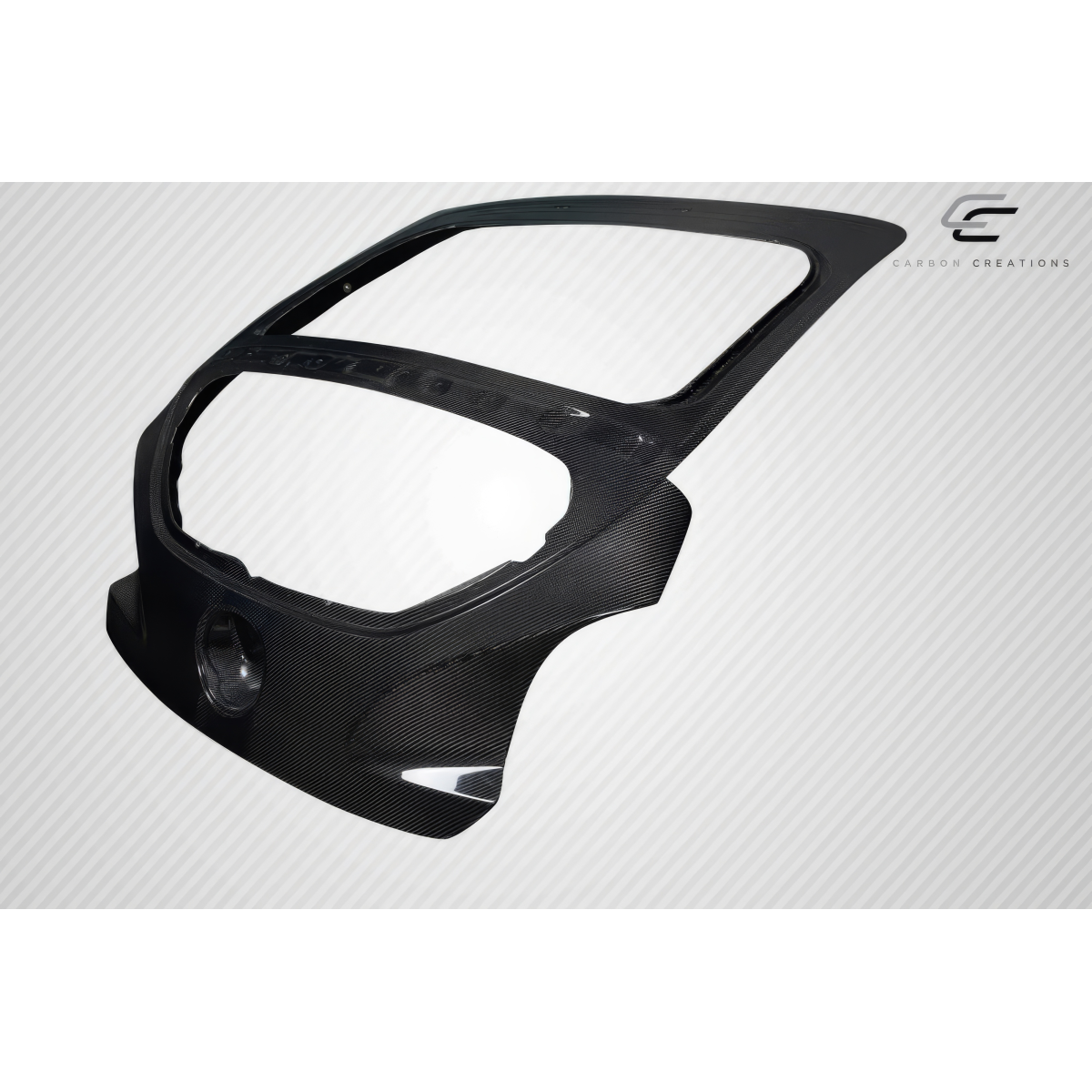 Modify your Hyundai Veloster 2012 with our Exterior/Trunks - Frontal angle view of a carbon fiber rear hatch