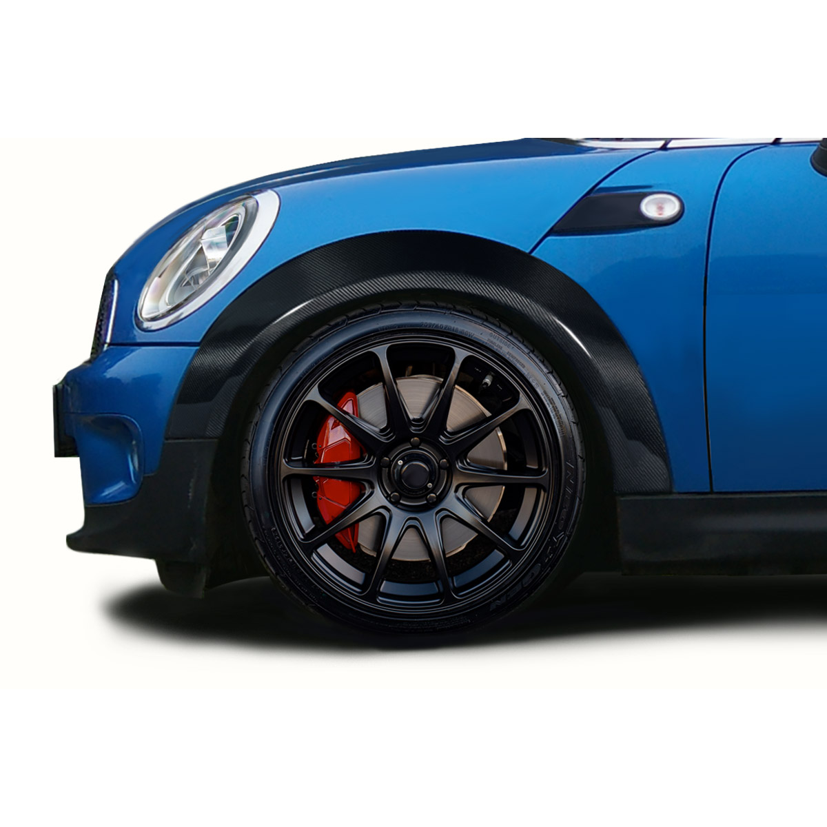 Modify your Mini Cooper 2007 with our Exterior/Fenders - Side view of front fender and wheel assembly