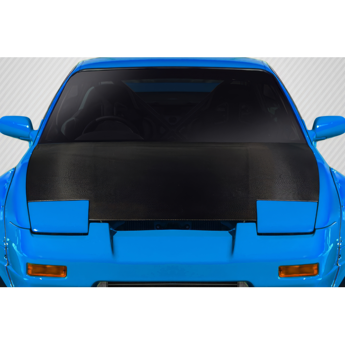 Modify your Nissan 240SX 1989 with our Exterior/Hoods - Front view of vehicle with hood at 0 degrees angle