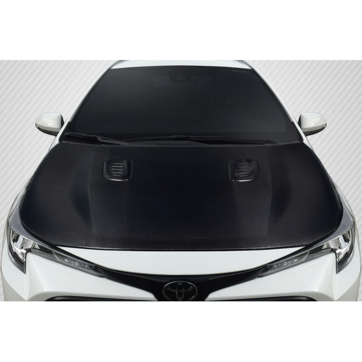 Modify your Toyota Corolla 2023 with our Exterior/Hoods - Top down view of carbon fiber hood on vehicle