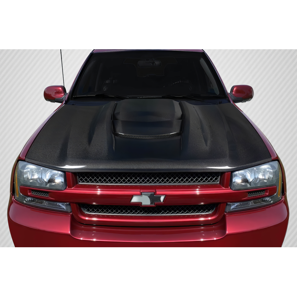 Modify your Chevrolet Trailblazer 2002 with our Exterior/Hoods - Front view at an angle showing the hood design